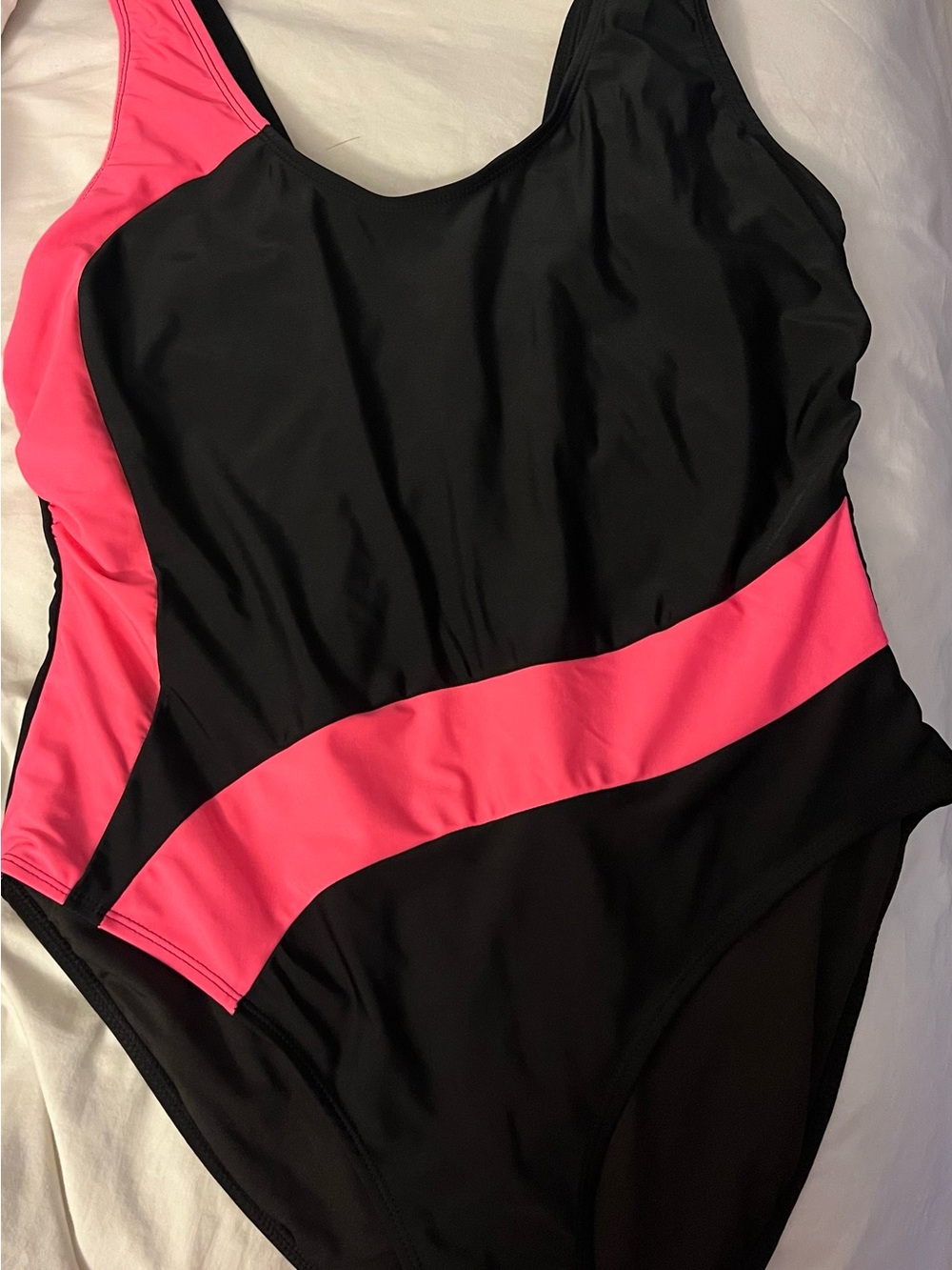 SHEIN Black and Hot Pink Colorblock One-Piece Swimsuit